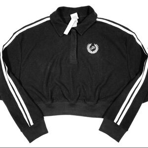 VICTORIAS SECRET PINK REVERSE FLEECE PULLOVER CROPPED POLO SWEATSHIRT Sz S NWT